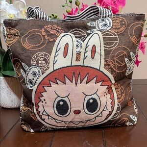 Brown Tote Bag with Cartoon Design